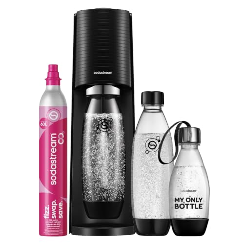 Sodastream TERRA Wassersprudler Soda Stream Maschine Vorteilspack mit 1 Quick Connect 60L CO2-Zylinder 2x 1L und 1x 0 5L spülmaschinengeeignete Kunststoffflaschen Höhe 44 cm Schwarz