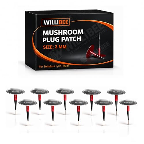 Image of WILLIBEE Mushroom Puncture Kit for Tubeless Tyre | Mushroom Puncher Kit for Bike & Car | Tire Puncher Repair Patches (3 MM, 10 Pcs)