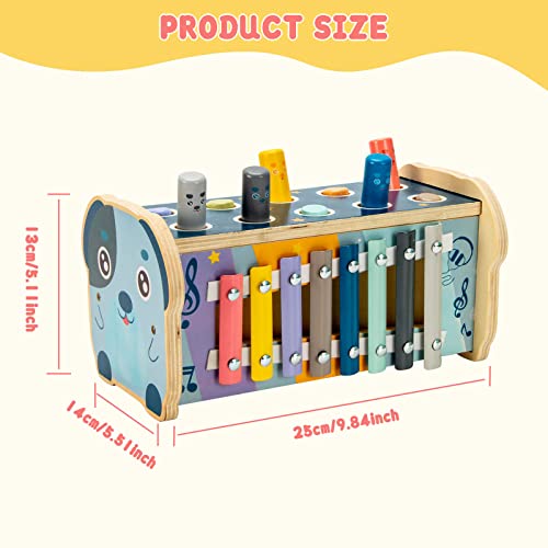 Kogabanny Wooden Hammering Toy, Educational Pegs Pound Maze Puzzle Number Sorter Musical Toy With Xylophone, Hammers, Mallets, For Kids #TOP3