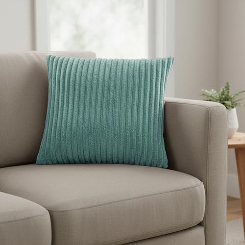Image of Yellow Weaves Pencil-Stripe Fur Cushion Covers | Soft Polyester | Decorative Sofa & Throw Pillow Covers | 16x16 Inches, Pack of 3 (Multi 1)