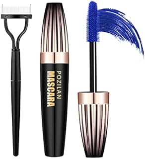 4D Silk Fiber Lash Mascara Waterproof Blue with Eyelash Comb Set, Natural Mascara Blue Volume and Length for Makeup - Lengthening, Volumizing, Long-Lasting