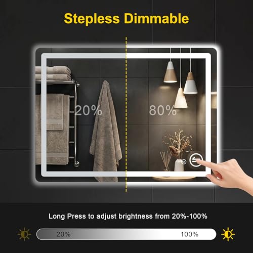 Image of LED Bathroom Mirror with Lights, 30 inchx40 inch Lighted Vanity Mirror for Wall