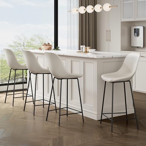 Juego de 4 butacos para barra NIOIIKIT de 36", tapizados en cuero sintético con respaldo ergonómico, silla sin brazos con patas metálicas y reposapiés, para cocina (blanco) miniatura 1