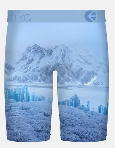 Ethika Men’s Boxer Brief, Knee Length, 4-Way Stretch Performance Underwear with Graphic Prints - BMR City of Stillness, Aqua, 4XL