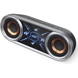 DOSS SoundBox Pro+ P400 Bluetooth Speaker, 50W Loud Stereo Sound, Deep Bass, 26H Playtime, Cool Mirror Lights, Bluetooth 5.3, IPX5 Waterproof, Portable for Outdoor, Beach, Pool, Camping, Party-Grey