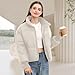 SXGYH Women’s Winter Cropped Puffer Jacket Coat Casual Quilted Baggy Long Sleeve Zip Down Jackets Outerwear (US, Alpha, X-Large, Regular, Regular, White)