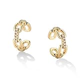 Dainty Hoop Ear Cuff 14K Gold Plated Cross Stripe Open Wrap Hoop Cubic Zirconia Huggie Clip-on Carti