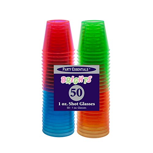 Party Essentials Hard Plastic 1-Ounce Shot Glasses, 50-Count, Assorted Neon #TOP1