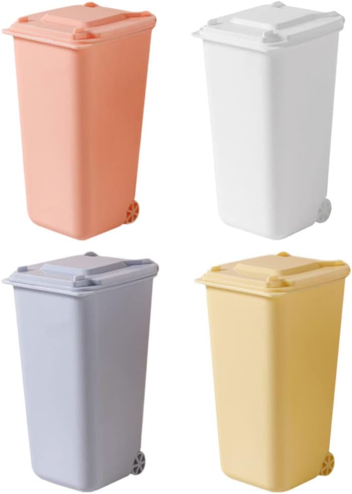 GANAZONO Mini Desktop Trash can Set 4 Pack with Clamshell Lid Space-Saving Tabletop Garbage Bins for Office Desk Organization and Pen Holder