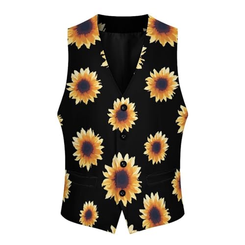 Watercolor Sunflower Formal Suit Vest for Men Waistcoat Printing Business Casual Dress for Tuxedo3