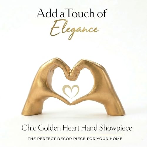 Image of Kuber Industries 4.5x2 Inch Heart Shape Hand Resin Showpiece for Home Decor | Romantic Couple Hand Statue for Office /Living Room /Table /Bookshelf /Desk | Golden