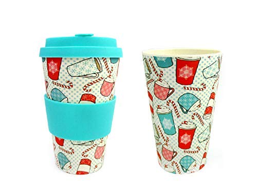 TINYMILLS Eco-Friendly Reusable Plant Fiber Travel Mug with Christmas Coffee Design