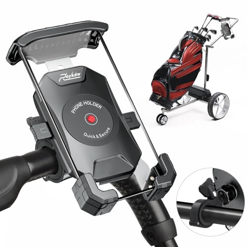 Roykaw Golf Push Cart Phone Holder Mount Compatible with Caddytek Clicgear Sun Mountain Rovic Caddy Bag Boy Golf Push Cart Accessories for Cell Phones Full Silicone Protection/ 360Rotatable