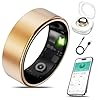 Smart Health Ring for Women Men Fitness Tracker with Heart Rate, Blood Oxygen, Blood Pressure, Sleep Monitoring, Step Counting, IP68 Waterproof for iPhone and Android, No APP Fee, Gold 6