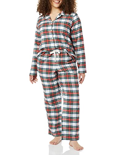 Image of Amazon Essentials Women's Flannel Long-Sleeve Button Front Shirt and Pant Pajama Set