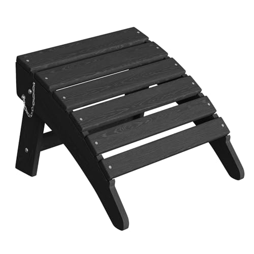 Garvee Folding Adirondack Ottoman, HDPE Outdoor Footrest for Adirondack Chair, All-Weather Resistant for Deck Backyard Patio Outside Poolside Porch Lawn - Black