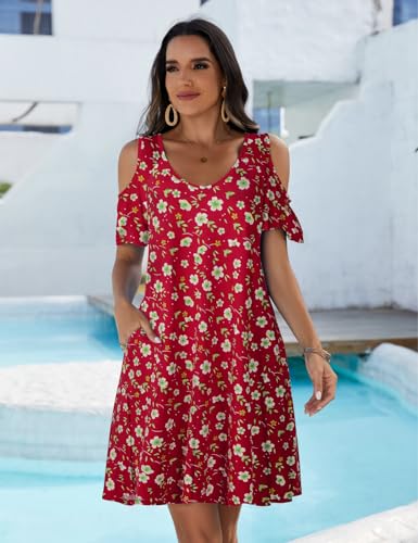 Image of JollieLovin Womens Plus Size Short Sleeve Cold Shoulder V Neck T-Shirt Dress with Pockets