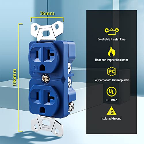 Tertullus Outlet High End Duplex Receptacle 20 Amp 125/250 Volt Audiophile Electrical Wall Outlets 2-Pole Grounding Blue Outlet With Fixing Bracket (Rhodium Plated) #TOP3
