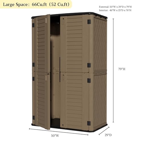 Image of ZZM Large 67 Cu.ft Waterproof Storage Shed, Outdoor Storage Cabinet,Durable Resin Sheds for Patio Furniture, Garden Tools, Pool Accessories, Mower Storage (Coffee)