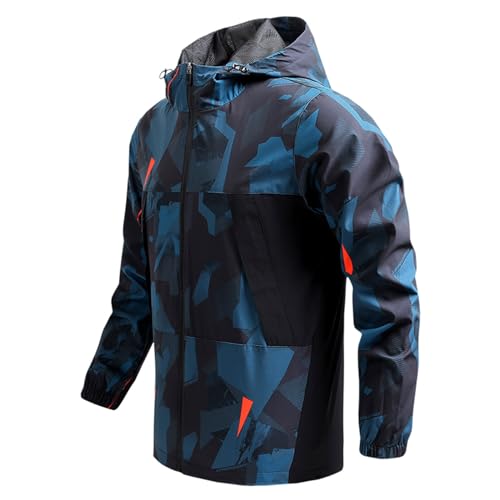 Mens Windbreaker Jackets Irregular Pattern Punching Jacket Long Sleeve Hooded Windbreaker Outdoor Hiking Jacket2
