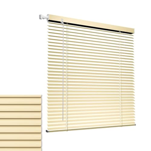 Persianas venecianas de aluminio inalámbricas de 1 pulgada para oscurecer las persianas venecianas horizontales sin taladrar para el hogar y la oficina, color blanco lechoso, tamaños: 42-150 cm