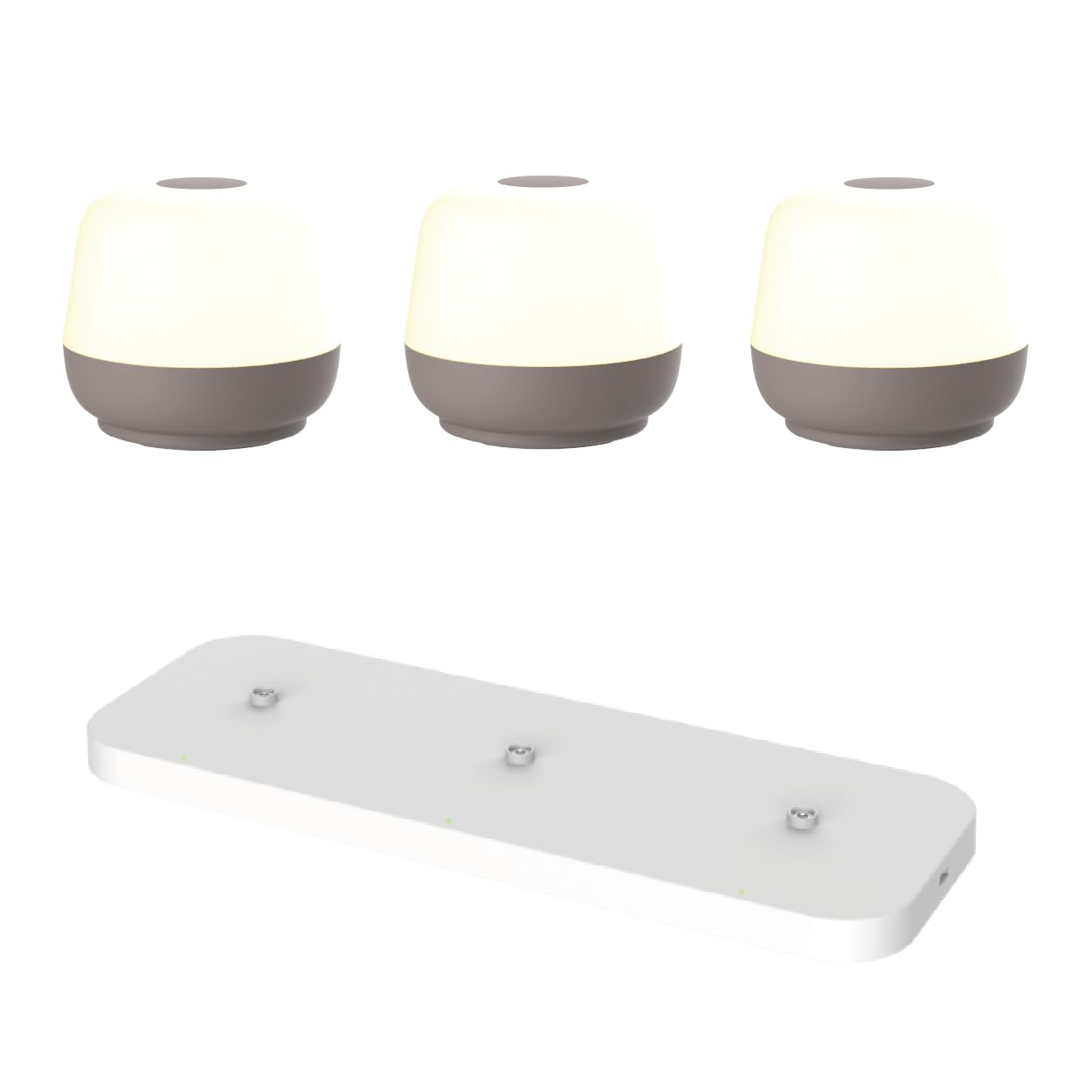 Drahtlose Tischlampe - 3er Set + Ladestation weiß - Naxos - Taupe - Tischleuchte für Innen und Außen - Wiederaufladbar - LED - Touch - Dimmbar