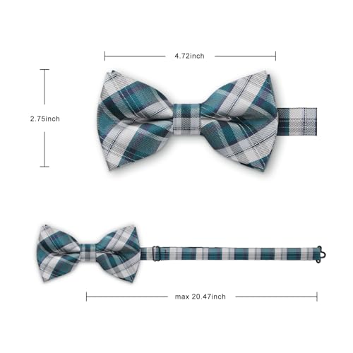 Image of HISDERN Mens Plaid Bow Tie Set Pocket Square and Cufflinks Bowtie | Pretied Bowties Design for Easy Wear,Check Pattern,Matching Handkerchief Cuff Link,3PCS Set Wedding Formal Party Groom Prom