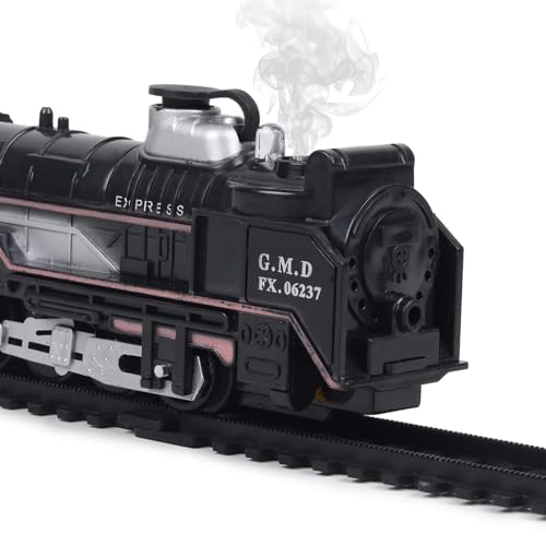 Image of VU Toys Big Rail King Train Set- Rechargeable Battery Operated Steam Engine, Coal, Passenger, 2 Maroon Container and 10 Round & 4 Straight Tracks - with Smoke, Light & Music