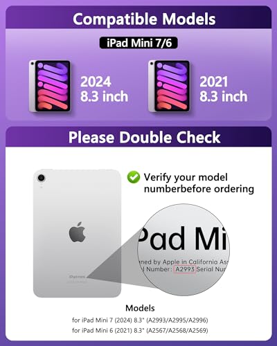 Image of Clear Keyboard Case for iPad Mini 7 A17 Pro(2024) & Mini 6 (2021) 8.3 inch, 7-Color Backlit Wireless Keyboard with Touchpad, 360 Rotating Stand, Pencil Holder for iPad mini 7th /6th Generation, Purple