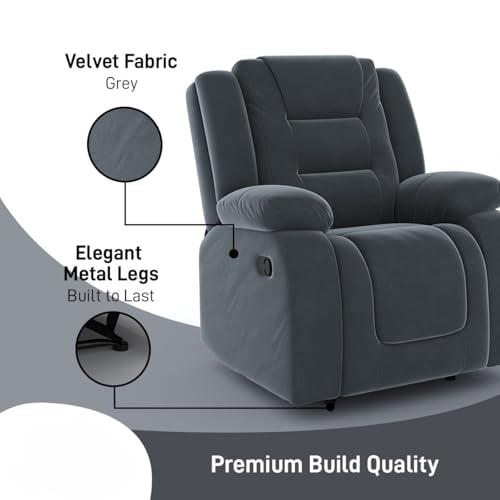 Image of Amazon Brand - Solimo Fraklin | Single Seater Sofa Recliner | Manual Recliner (Velvet Grey)