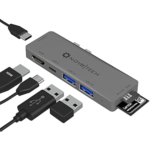 NOV8Tech USB C Hub for MacBook Air, Pro M1/M2/M3 2023/2022-2016, MacBook Air USB C Adapter Dongle, 4K HDMI, 100W PD, 40Gbps TB3 5K 60Hz, USB-C, 2 USB 3.0 and SD/Micro Card Readers (Space Gray) Cover