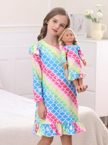 Bow Dream Toddler Girls Rainbow Strips Dress and Matching American Girl Doll Clothes for Girls Kids Clothes3