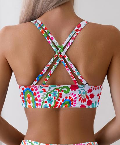 Tainehs Women's Push Up V Neck Bikini Tops Criss Cross Back Padded Bathing Suit Top Only2