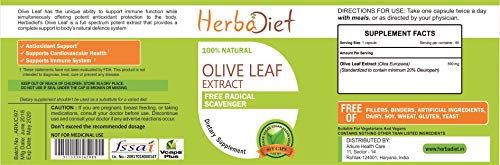Herbadiet Olive Leaf Extract 20% Oleuropein | 500Mg Capsules Non-Gmo Super Strength | Antioxidant Supplement Immune System Booster (120 Capsules) #TOP2
