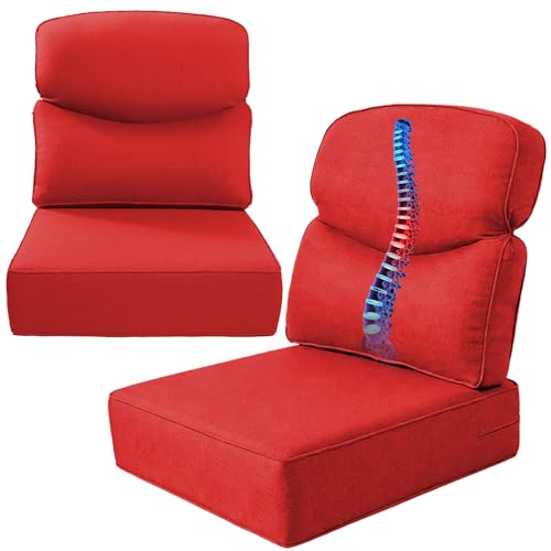 24x24x6 Inch Outdoor Deep Seat Cushion Set, 6” Thick High-Density Patio Replacement Cushion, Water-Repellent Fade Resistant with Removable Cover for Wicker Rattan Chair Sofa (2, Red)