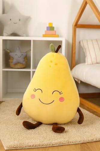 Image of Fun4you Pear Soft Toy Plush Cute Smiling Fruit Plush Toy, Super Soft & Huggable Stuffed Fruit Pillow for Kids, Baby, Nursery Decor & Gift (Yellow, 35 cm)