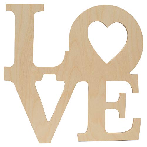 Wood Love Sign with Heart-Shaped Opening, 12 inches, Pack of 1 Unfinished Wood Cutout for Love Wall Décor, DIY Valentines Day Decorations, and Crafts, by Woodpeckers