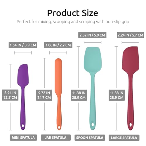 Image of U-Taste 600F Heat Resistant Food Grade Silicone Spatula, 4-Pcs, Multicolor