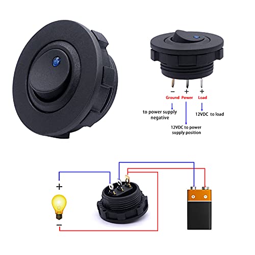 Weideer 20A 12Vdc Round Rocker Switch With Shell Spst On Off 3 Pin 2 Position Blue Dot Led Light Illuminated Rocker Toggle Switch For Car Truck Boat Diy Modification Kf012-Bu #TOP1