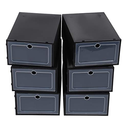 Flisdtry Lot de 6 boîtes à chaussures transparentes en plastique avec rabat Noir