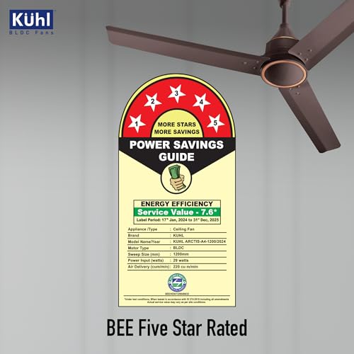 Image of KUHL Arctis A4 1200 mm BLDC 65% Power Saving BLDC Ceiling Fan With Remote | BEE 5 Star Rated & ISI Marked | High Air Flow | 5 Year Warranty on Motor | Espresso | Free Installation