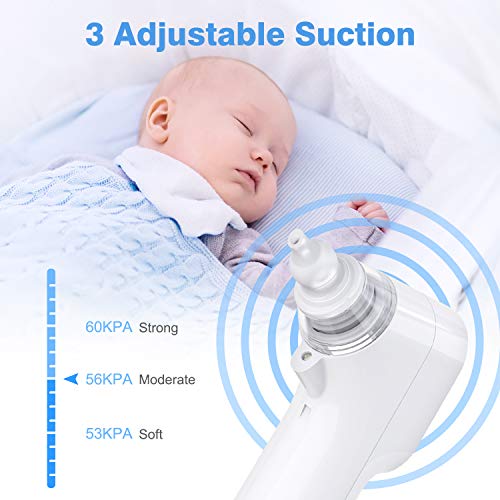 Misiki Nasal Aspirator for Baby, Baby Nose Cleaner with 3 Adjustable Suction Levels and 4 Silicone Tips, Electric Snot Sucker with Warm Light for Newborns and Toddlers, USB Charging, IPX6 Waterproof