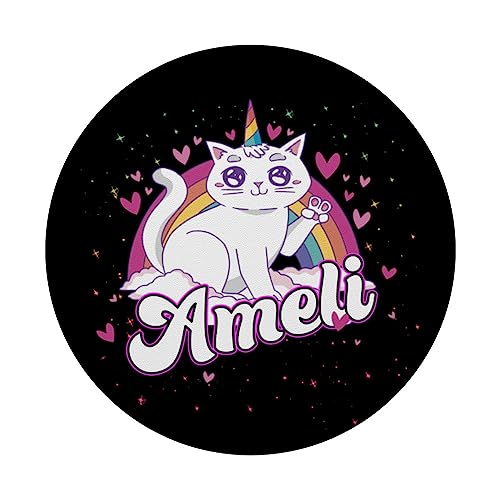 AMELI - Adorable girl name with beautiful Caticorn PopSockets Swappable PopGrip, Black - Image 3