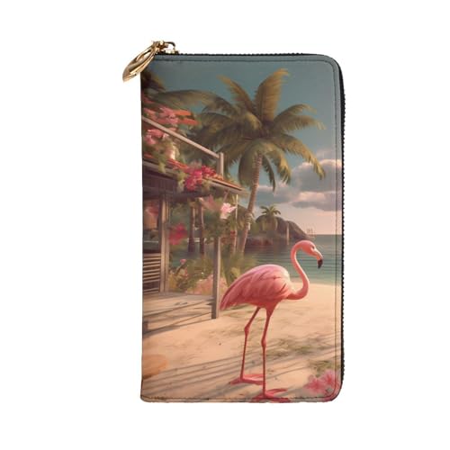 Flamingo Beach Prints Leather Long Clutch Wallet for Fashionable Girls and Women - Durable, Stylish, and Functional, Black, One Size2