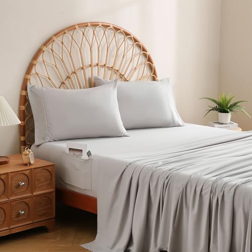 JSD Light Grey Sheet Set Queen Size, 4 Piece Microfiber Sheets with Side Pocket Corner Straps, Extra Deep Pocket Oeko Tex Certified by JSD - Used condition - CA$27.59
