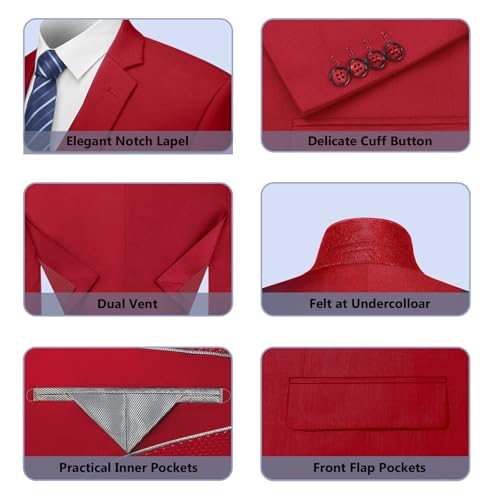 Image of Cooper & Nelson Men's Suit Slim Fit, 3 Piece Suits for Men, One Button Solid Jacket Vest Pants with Tie, Tuxedo Set