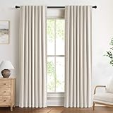 DEFYNEE 100% Verdunklungsvorhänge, 2er-Set H245x B140 cm, blickdichte Vorhänge mit verdeckten Schlaufen, Polyester-Gardine in Leinenoptik, Thermovorhang für Schlafzimmer & Wohnzimmer, Creme