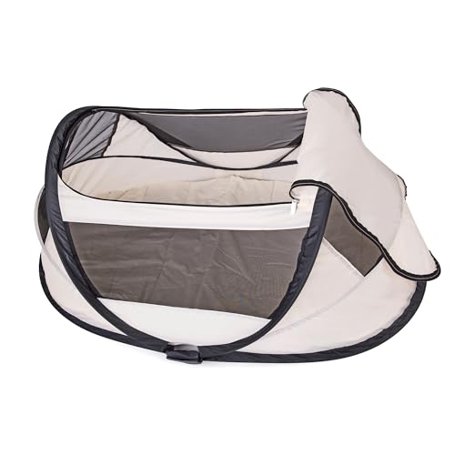 Deryan Baby Reisebett ab Geburt bis 2,5 Jahre - Pop Up Babybett Babyzelt in 2 Sekunden aufgestellt - inkl. Moskitonetz & Reisetasche - 76x46x117cm (Creme)