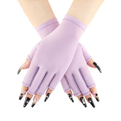COOLJOB Anti-UV Gloves for Nail Lamp Professional UPF50+ UV Protection Glove for Manicures Art Skin Care Fingerless Women Men Protect Hands from Sun and Nail Dryer Harm Purple 1 Pair
