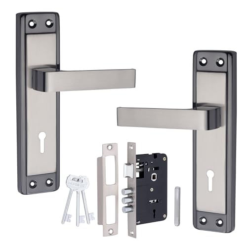 Image of Milton Iron Mortise Lock Set with Lock Handle, K-115 Finish, Black.Silver